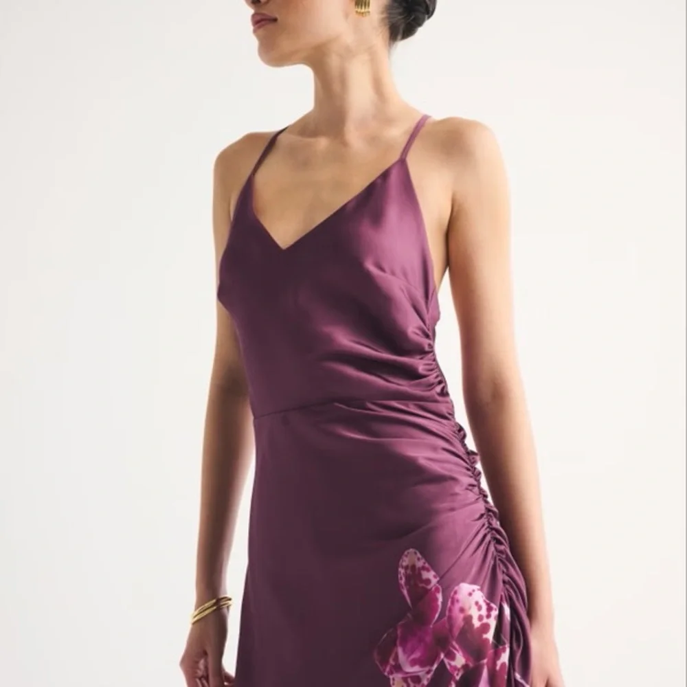 Abercrombie Elegant Plum Floral-Accent Slip Dress